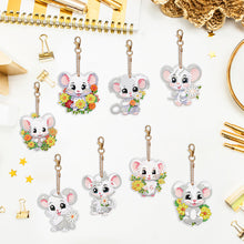 Load image into Gallery viewer, 8PCS Double Sided Round Diamond Painting Art Keychain Pendant (White Mouse)