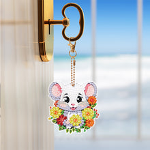 Load image into Gallery viewer, 8PCS Double Sided Round Diamond Painting Art Keychain Pendant (White Mouse)