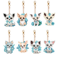 Load image into Gallery viewer, 8PCS Double Sided Round Diamond Painting Art Keychain Pendant (Diamond Dog)