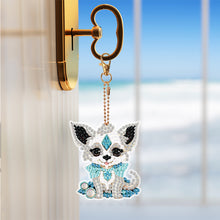 Load image into Gallery viewer, 8PCS Double Sided Round Diamond Painting Art Keychain Pendant (Diamond Dog)