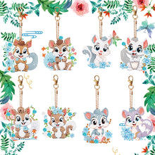 Load image into Gallery viewer, 8PCS Double Sided Round Diamond Painting Art Keychain Pendant (Squirrel #6)
