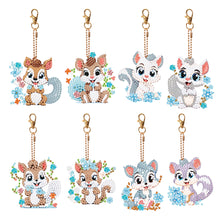 Load image into Gallery viewer, 8PCS Double Sided Round Diamond Painting Art Keychain Pendant (Squirrel #6)