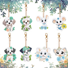 Load image into Gallery viewer, 8PCS Double Sided Round Diamond Painting Art Keychain Pendant (Dog and Mouse)