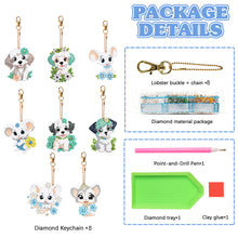 Load image into Gallery viewer, 8PCS Double Sided Round Diamond Painting Art Keychain Pendant (Dog and Mouse)