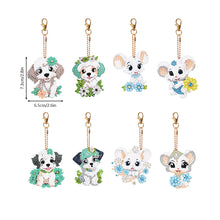 Load image into Gallery viewer, 8PCS Double Sided Round Diamond Painting Art Keychain Pendant (Dog and Mouse)