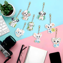 Load image into Gallery viewer, 8PCS Double Sided Round Diamond Painting Art Keychain Pendant (Dog and Mouse)