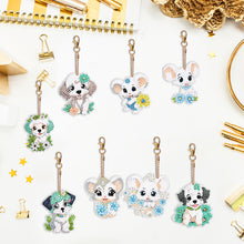 Load image into Gallery viewer, 8PCS Double Sided Round Diamond Painting Art Keychain Pendant (Dog and Mouse)