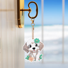 Load image into Gallery viewer, 8PCS Double Sided Round Diamond Painting Art Keychain Pendant (Dog and Mouse)
