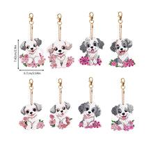 Load image into Gallery viewer, 8PCS Double Sided Round Diamond Painting Art Keychain Pendant (White Dog)