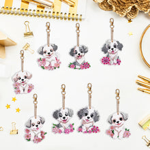 Load image into Gallery viewer, 8PCS Double Sided Round Diamond Painting Art Keychain Pendant (White Dog)