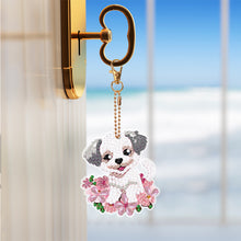 Load image into Gallery viewer, 8PCS Double Sided Round Diamond Painting Art Keychain Pendant (White Dog)