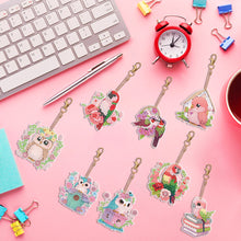 Load image into Gallery viewer, 8PCS Double Sided Round Diamond Painting Art Keychain Pendant for Adults (Birds)