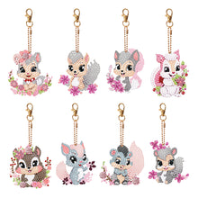 Load image into Gallery viewer, 8PCS Double Sided Round Diamond Painting Art Keychain Pendant (Squirrel #11)