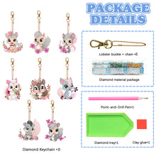 Load image into Gallery viewer, 8PCS Double Sided Round Diamond Painting Art Keychain Pendant (Squirrel #11)