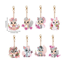 Load image into Gallery viewer, 8PCS Double Sided Round Diamond Painting Art Keychain Pendant (Squirrel #11)