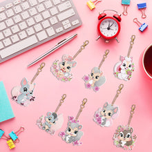 Load image into Gallery viewer, 8PCS Double Sided Round Diamond Painting Art Keychain Pendant (Squirrel #11)