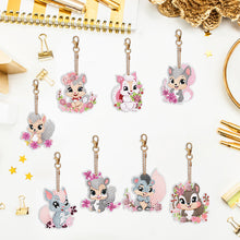 Load image into Gallery viewer, 8PCS Double Sided Round Diamond Painting Art Keychain Pendant (Squirrel #11)