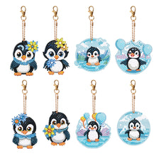 Load image into Gallery viewer, 8PCS Double Sided Round Diamond Painting Art Keychain Pendant (Penguin #12)