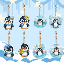 Load image into Gallery viewer, 8PCS Double Sided Round Diamond Painting Art Keychain Pendant (Penguin #12)