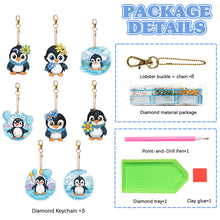 Load image into Gallery viewer, 8PCS Double Sided Round Diamond Painting Art Keychain Pendant (Penguin #12)