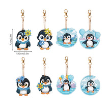 Load image into Gallery viewer, 8PCS Double Sided Round Diamond Painting Art Keychain Pendant (Penguin #12)