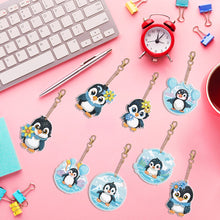 Load image into Gallery viewer, 8PCS Double Sided Round Diamond Painting Art Keychain Pendant (Penguin #12)