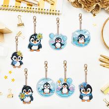 Load image into Gallery viewer, 8PCS Double Sided Round Diamond Painting Art Keychain Pendant (Penguin #12)
