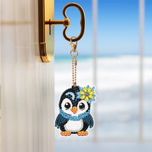 Load image into Gallery viewer, 8PCS Double Sided Round Diamond Painting Art Keychain Pendant (Penguin #12)