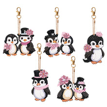Load image into Gallery viewer, 5PCS Double Sided Round Diamond Painting Art Keychain Pendant (Penguin #1)