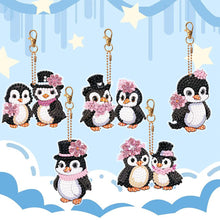 Load image into Gallery viewer, 5PCS Double Sided Round Diamond Painting Art Keychain Pendant (Penguin #1)