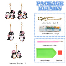 Load image into Gallery viewer, 5PCS Double Sided Round Diamond Painting Art Keychain Pendant (Penguin #1)