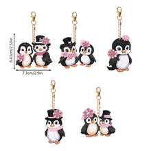 Load image into Gallery viewer, 5PCS Double Sided Round Diamond Painting Art Keychain Pendant (Penguin #1)