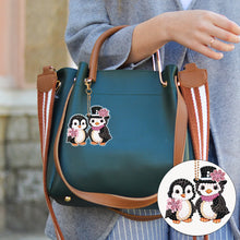 Load image into Gallery viewer, 5PCS Double Sided Round Diamond Painting Art Keychain Pendant (Penguin #1)