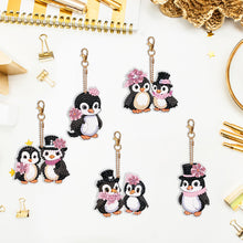 Load image into Gallery viewer, 5PCS Double Sided Round Diamond Painting Art Keychain Pendant (Penguin #1)