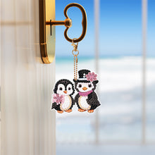 Load image into Gallery viewer, 5PCS Double Sided Round Diamond Painting Art Keychain Pendant (Penguin #1)