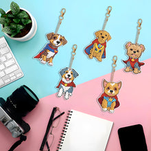 Load image into Gallery viewer, 5PCS Double Sided Round Diamond Painting Art Keychain Pendant (Puppy Hero)