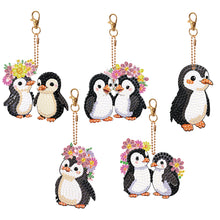 Load image into Gallery viewer, 5PCS Double Sided Round Diamond Painting Art Keychain Pendant (Penguin #4)