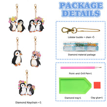 Load image into Gallery viewer, 5PCS Double Sided Round Diamond Painting Art Keychain Pendant (Penguin #4)