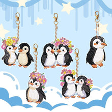 Load image into Gallery viewer, 5PCS Double Sided Round Diamond Painting Art Keychain Pendant (Penguin #4)
