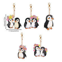 Load image into Gallery viewer, 5PCS Double Sided Round Diamond Painting Art Keychain Pendant (Penguin #4)