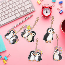 Load image into Gallery viewer, 5PCS Double Sided Round Diamond Painting Art Keychain Pendant (Penguin #4)