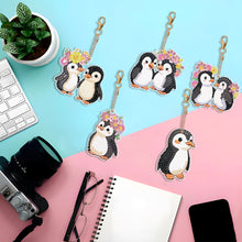 Load image into Gallery viewer, 5PCS Double Sided Round Diamond Painting Art Keychain Pendant (Penguin #4)