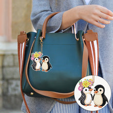 Load image into Gallery viewer, 5PCS Double Sided Round Diamond Painting Art Keychain Pendant (Penguin #4)