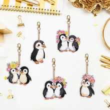 Load image into Gallery viewer, 5PCS Double Sided Round Diamond Painting Art Keychain Pendant (Penguin #4)
