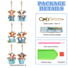 Load image into Gallery viewer, 6PCS Double Sided Round Diamond Painting Art Keychain Pendant(Cows in Milk Vats)