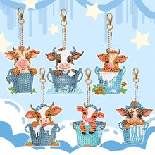 Load image into Gallery viewer, 6PCS Double Sided Round Diamond Painting Art Keychain Pendant(Cows in Milk Vats)