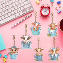 Load image into Gallery viewer, 6PCS Double Sided Round Diamond Painting Art Keychain Pendant(Cows in Milk Vats)