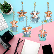 Load image into Gallery viewer, 6PCS Double Sided Round Diamond Painting Art Keychain Pendant(Cows in Milk Vats)