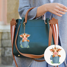 Load image into Gallery viewer, 6PCS Double Sided Round Diamond Painting Art Keychain Pendant(Cows in Milk Vats)