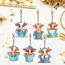 Load image into Gallery viewer, 6PCS Double Sided Round Diamond Painting Art Keychain Pendant(Cows in Milk Vats)